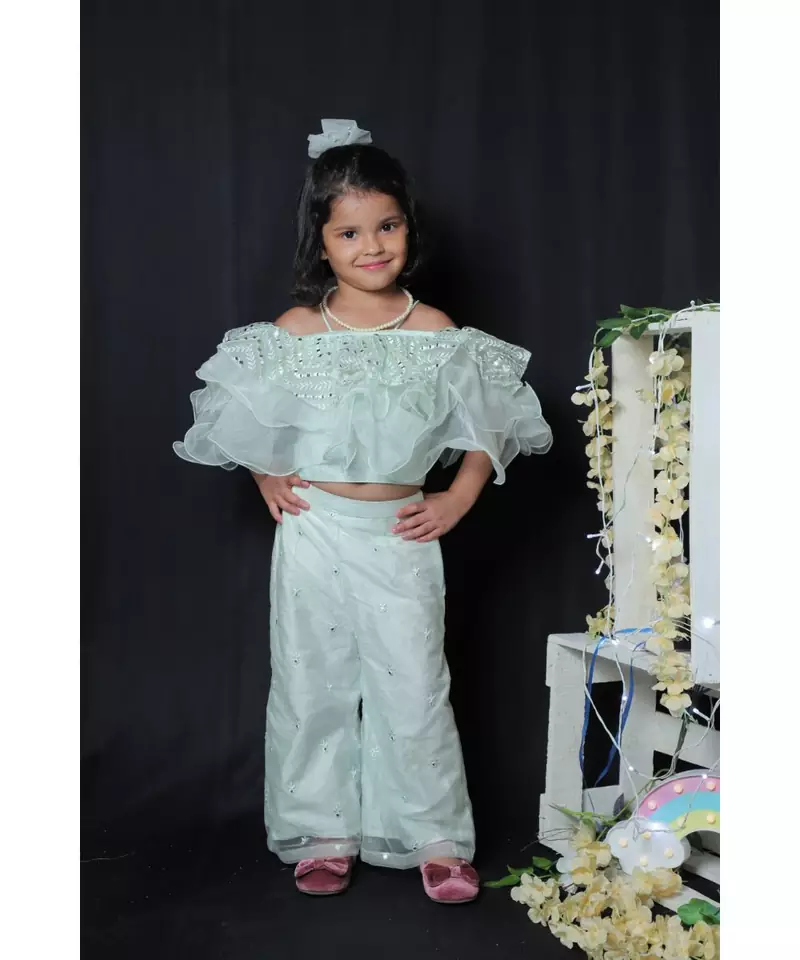 Frilled Top with Embroidered Palazzo