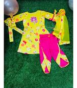 Flower Printed Kurta with Dhoti and Dupatta