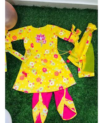 Flower Printed Kurta with Dhoti and Dupatta 2
