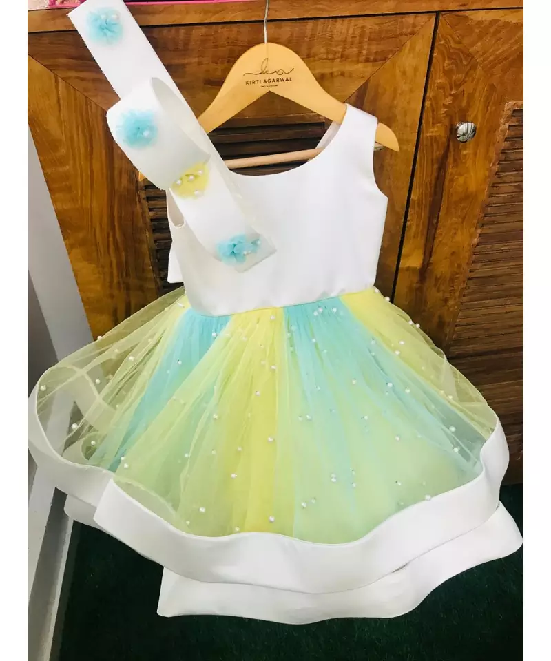 Big Stylish Bow with pleated embroidered Frock