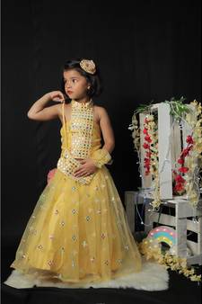 Faux Mirror Work top with Ghagra and Purse