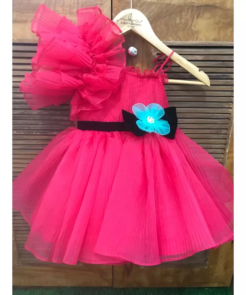 One Off Shoulder Flowered Frock With Ruffled Sleeves