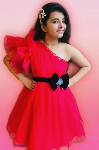One Off Shoulder Flowered Frock With Ruffled Sleeves