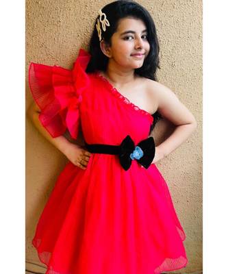 One Off Shoulder Flowered Frock With Ruffled Sleeves 1