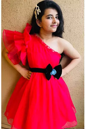 One Off Shoulder Flowered Frock With Ruffled Sleeves