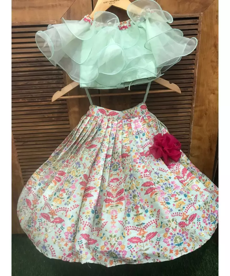 Frilled Top with heavy Embroidered Pleated Ghagra