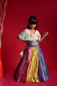 Multicolour Ghagra with V Neck style top