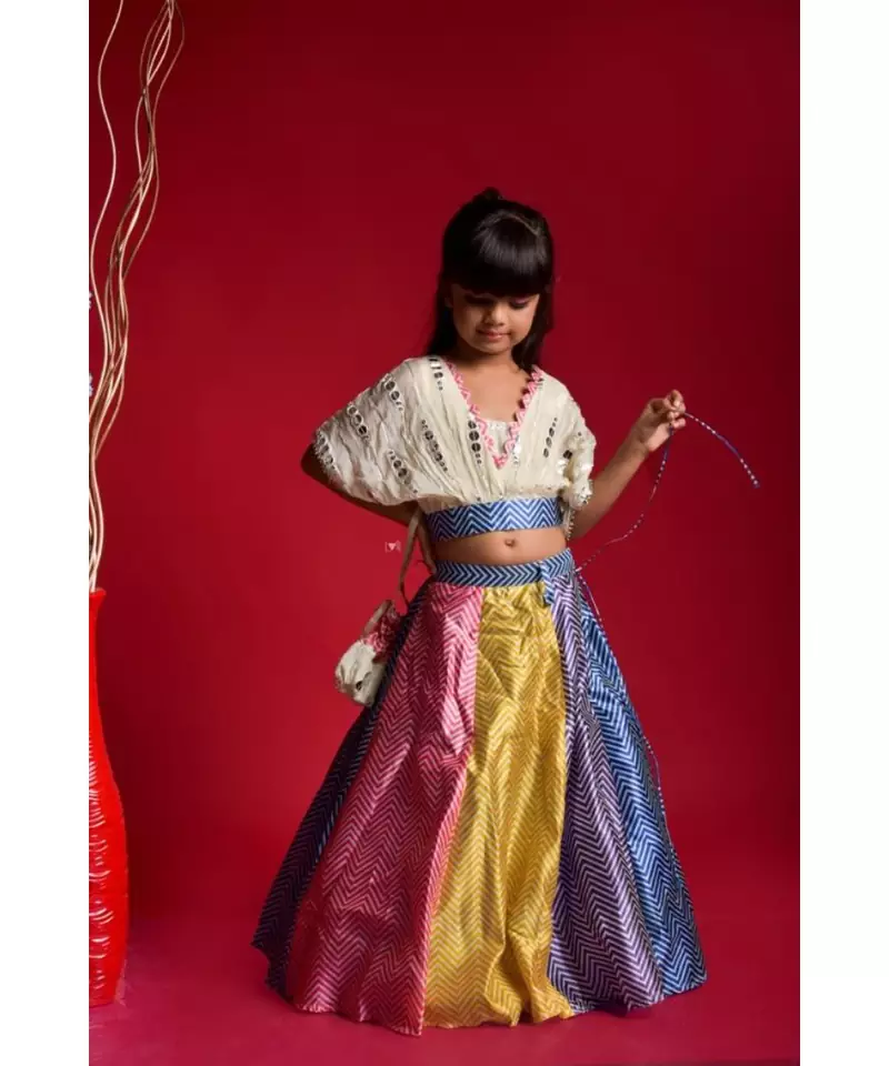 Multicolour Ghagra with V Neck style top