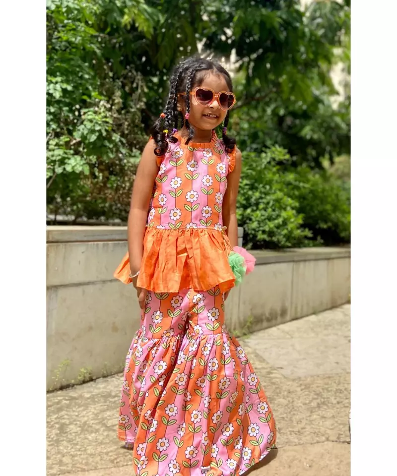 Peplum Kurta with Sharara and Hangings