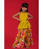 Peplum top with back tie ups and floral print palazzo