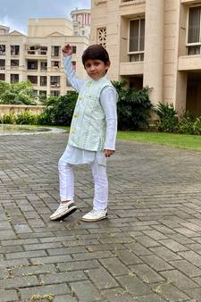 Slant Cut Kurta with Embroidered Jacket and Chudidar