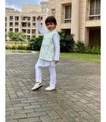 Slant Cut Kurta with Embroidered Jacket and Chudidar