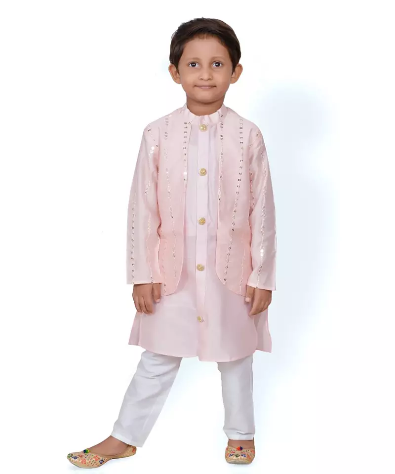 Peach Embroidered attached Jacket with Chudidar