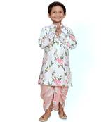 White Embroidered Floral Kurta with Dhoti