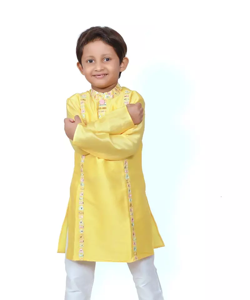 Yellow Embroidered Kurta with Chudidar