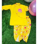 Lotus Embroidered Kurta with Printed Dhoti