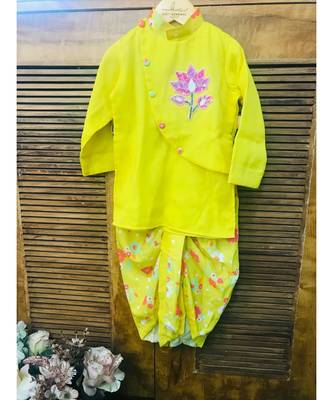Lotus Embroidered Kurta with Printed Dhoti 1
