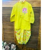 Lotus Embroidered Kurta with Printed Dhoti