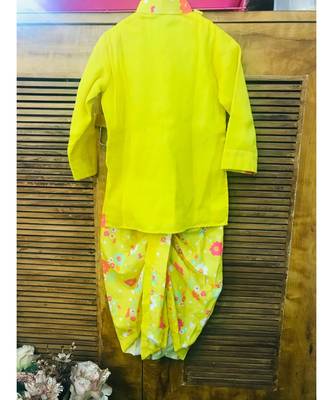 Lotus Embroidered Kurta with Printed Dhoti 4