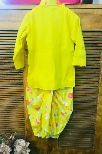 Lotus Embroidered Kurta with Printed Dhoti