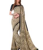 Beige printed crepe saree with blouse