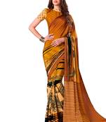 Yellow Printed Crepe Saree With Blouse