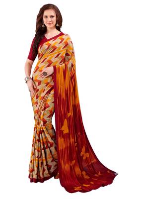 Maroon Printed Crepe Saree With Blouse 1