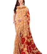 Beige Printed Crepe Saree With Blouse