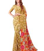 Gold Printed Crepe Saree With Blouse
