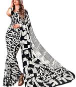 Black printed crepe saree with blouse