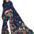 Blue printed crepe saree with blouse