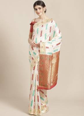 white semi silk woven saree with blouse 1