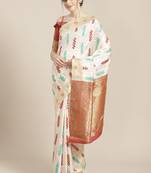 white semi silk woven saree with blouse