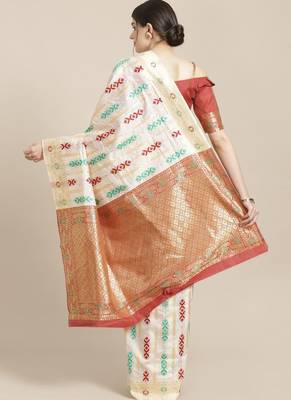 white semi silk woven saree with blouse 2