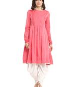 Pink plain silk long-kurtis
