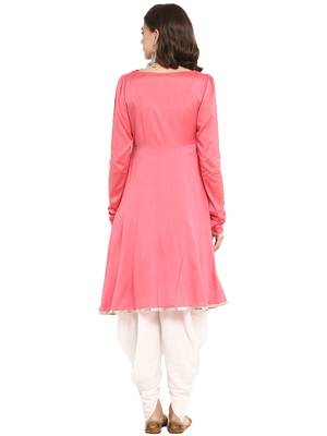 pink silk blend long kurti with minimal style 2