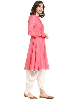 pink silk blend long kurti with minimal style 3
