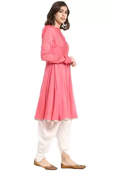 pink silk blend long kurti with minimal style