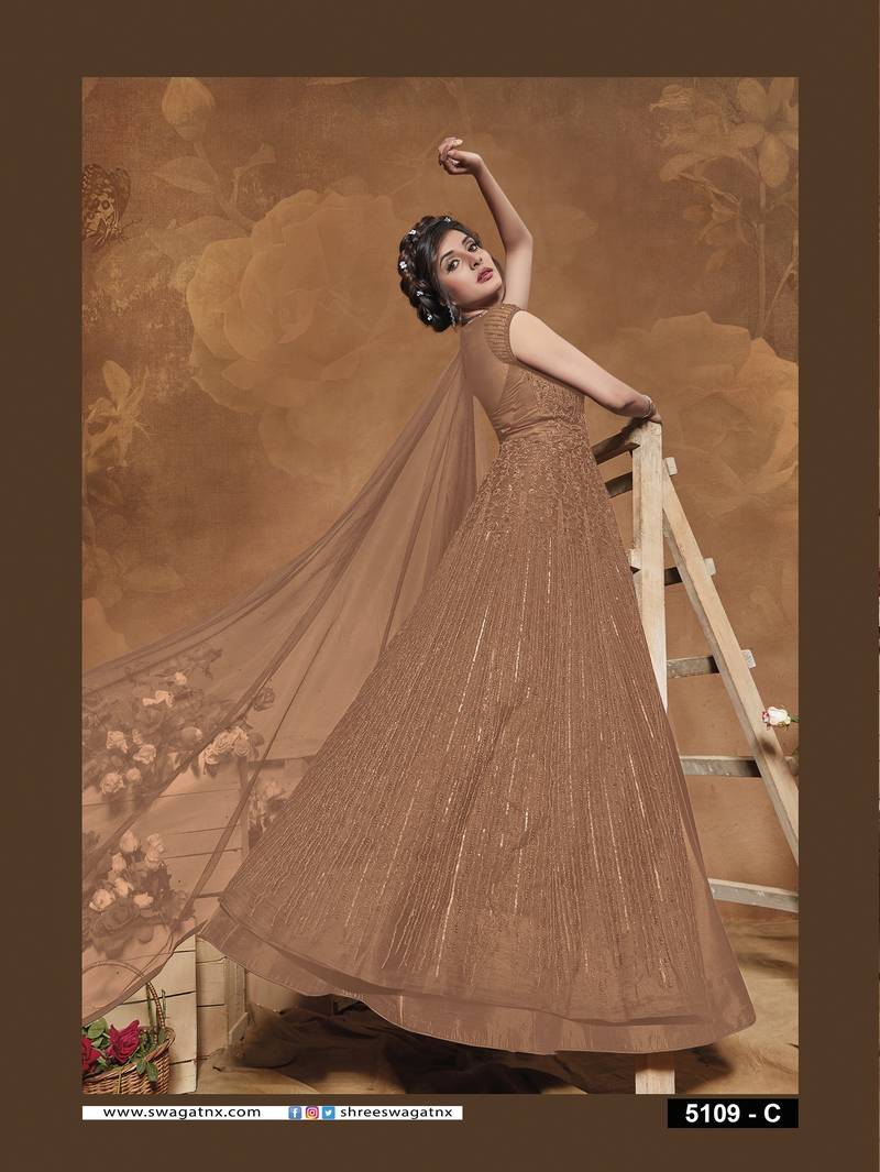 Chiku Color Net Embroidered Women Semi Stitched Heavy Long Gown