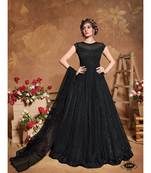 Black Net Embroidered Women Semi Stitched Heavy Long Gown