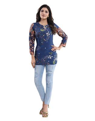 Blue printed crepe short-kurtis 1