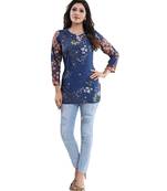 Blue printed crepe short-kurtis