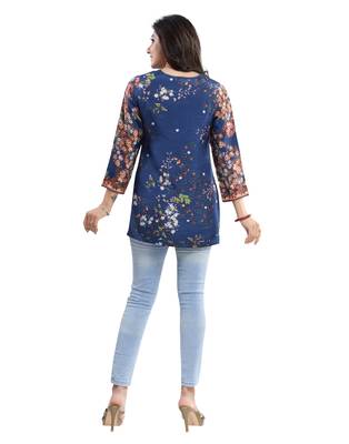 Blue printed crepe short-kurtis 2