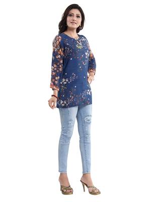 Blue printed crepe short-kurtis 3