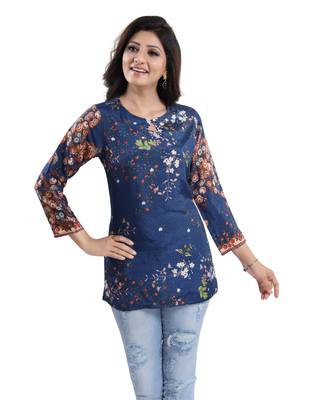 Blue printed crepe short-kurtis 4