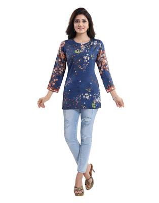 Blue printed crepe short-kurtis 5