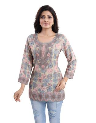 Multicolor printed crepe short-kurtis 4