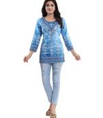 Blue printed crepe short-kurtis