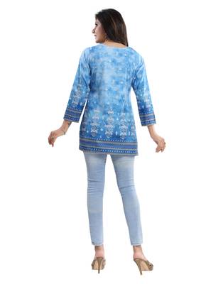 Blue printed crepe short-kurtis 2