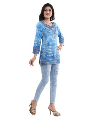 Blue printed crepe short-kurtis 3